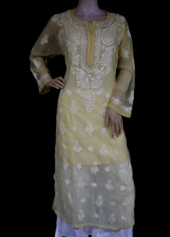 ISHIEQA's Beige Georgette Chikankari Kurti  - MV1704D
