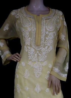 ISHIEQA's Beige Georgette Chikankari Kurti  - MV1704D