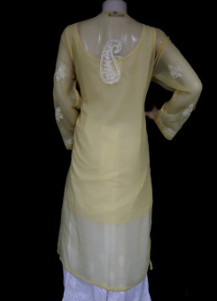 ISHIEQA's Beige Georgette Chikankari Kurti  - MV1704D