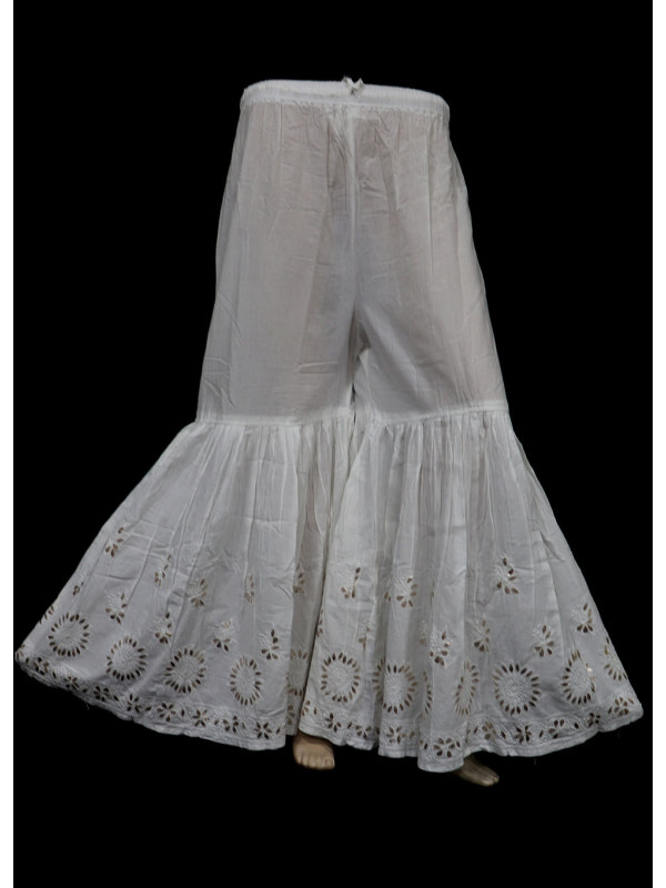 ISHIEQA's White Cotton-Gotta Chikankari Gharara - RC0401D