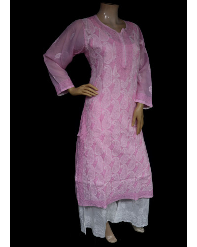 ISHIEQA's  Pink Cotton Chikankari Kurti - MV1701D