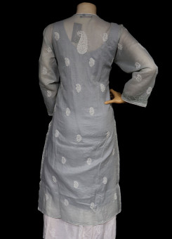 ISHIEQA's  Grey Cotton Chikankari Kurti - MV1701D
