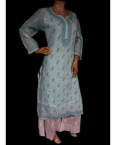 ISHIEQA's  Sea Green Cotton Chikankari Kurti - MV1701D