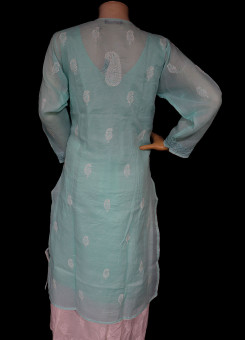 ISHIEQA's  Sea Green Cotton Chikankari Kurti - MV1701D