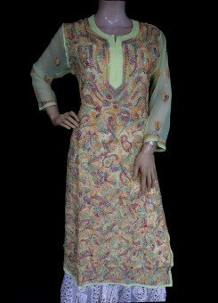 ISHIEQA's Lemon-Multicolour Georgette Chikankari Kurti  - AN0508D