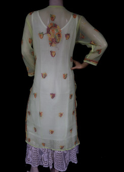 ISHIEQA's Lemon-Multicolour Georgette Chikankari Kurti  - AN0508D