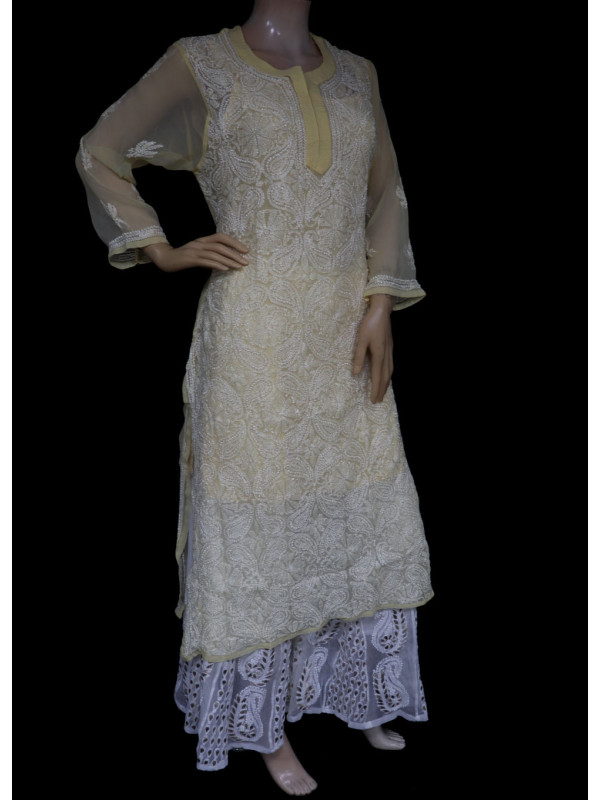 ISHIEQA's Beige Georgette Chikankari Kurti  - AN0507D