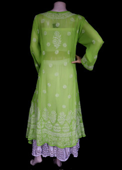 ISHIEQA's Green Georgette Angarakha Chikankari Kurti  - MV1502D