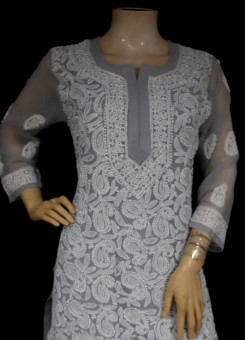 ISHIEQA's Grey Georgette Chikankari Kurti  - AN0502D