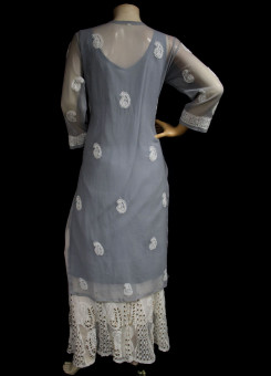 ISHIEQA's Grey Georgette Chikankari Kurti  - AN0502D