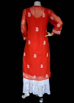 ISHIEQA's Dark Orange Georgette Chikankari Kurti  - AN0502D