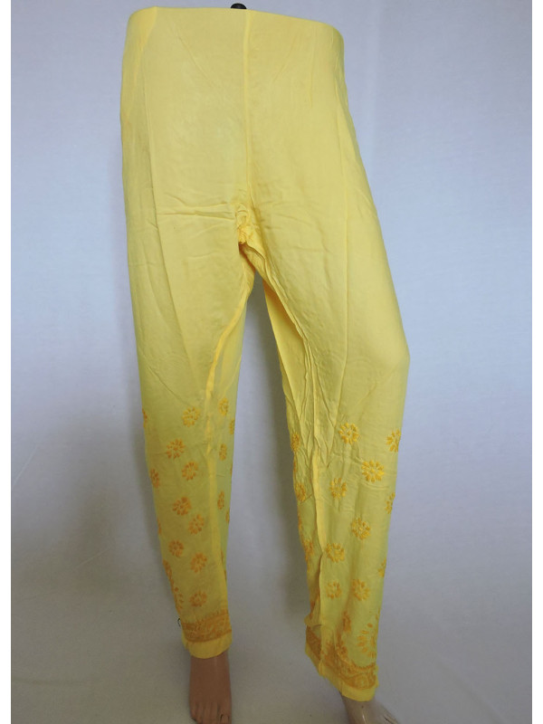 ISHIEQA's Yellow Rayon Chikankari Pant - KL0309C