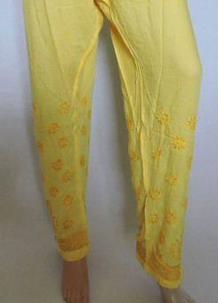 ISHIEQA's Yellow Rayon Chikankari Pant - KL0309C
