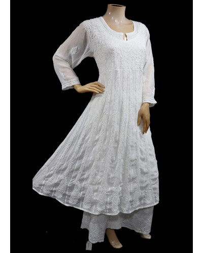 ISHIEQA's White Georgette Anarkali Kurti  - AN0504D