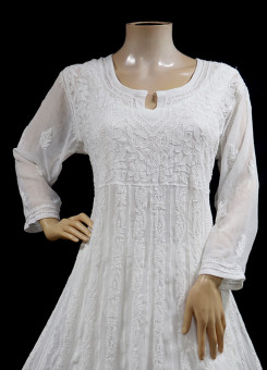 ISHIEQA's White Georgette Anarkali Kurti  - AN0504D