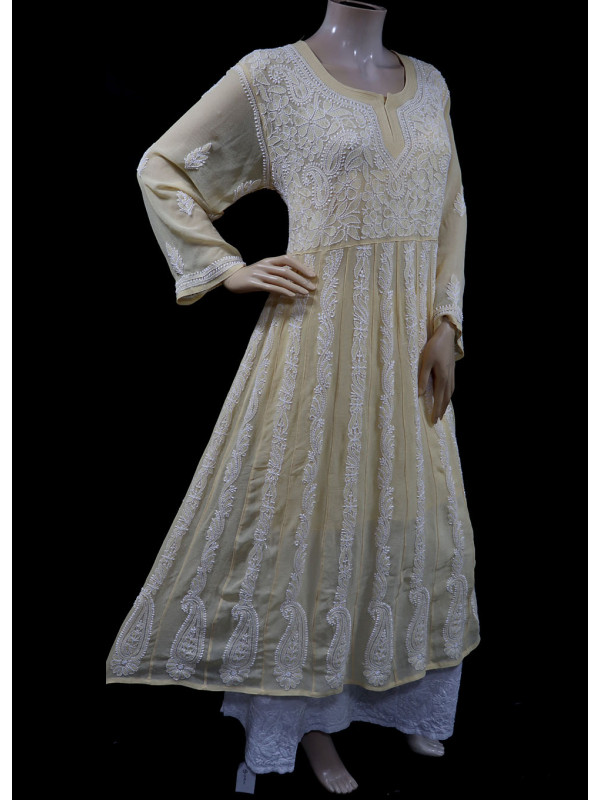 ISHIEQA's Beige Georgette Anarkali Kurti  - AN0504D