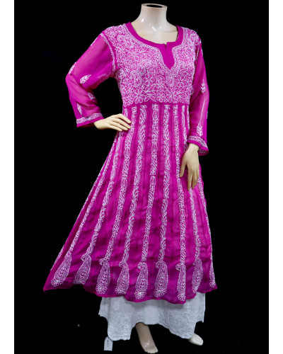 ISHIEQA's Pink Georgette Anarkali Kurti  - AN0504D