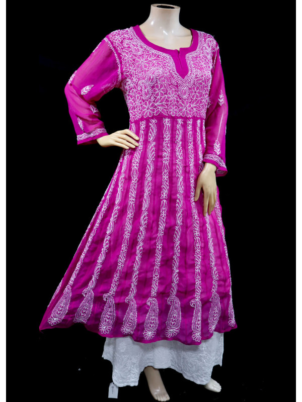 ISHIEQA's Pink Georgette Anarkali Kurti  - AN0504D