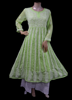ISHIEQA's Green Georgette Anarkali Kurti  - AN0504D