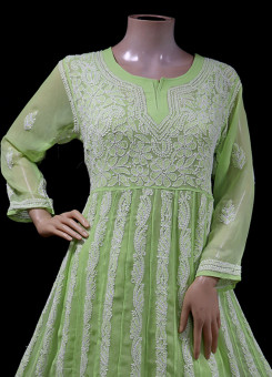 ISHIEQA's Green Georgette Anarkali Kurti  - AN0504D