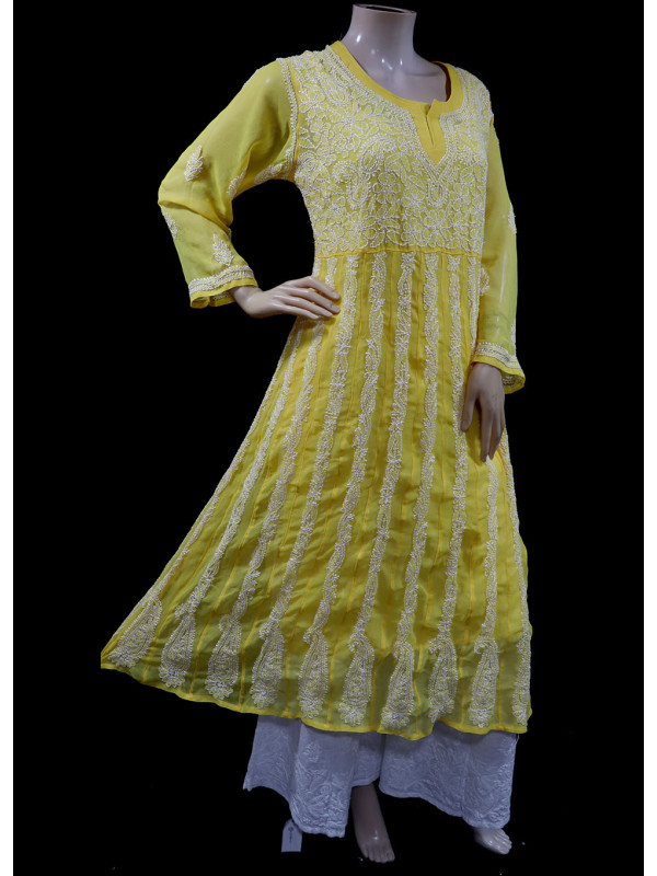 ISHIEQA's Yellow Georgette Anarkali Kurti  - AN0504D