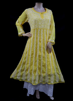 ISHIEQA's Yellow Georgette Anarkali Kurti  - AN0504D
