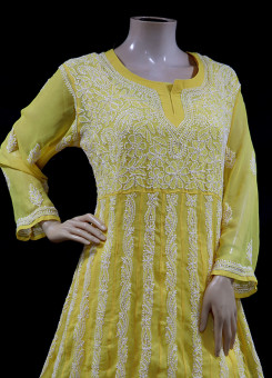 ISHIEQA's Yellow Georgette Anarkali Kurti  - AN0504D