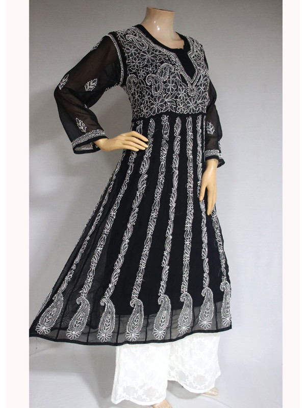 ISHIEQA's Black Georgette Anarkali Kurti  - AN0504D