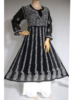 ISHIEQA's Black Georgette Anarkali Kurti  - AN0504D