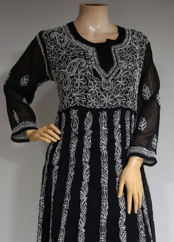 ISHIEQA's Black Georgette Anarkali Kurti  - AN0504D