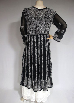 ISHIEQA's Black Georgette Anarkali Kurti  - AN0504D