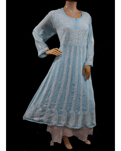 ISHIEQA's Blue Georgette Anarkali Kurti  - AN0504D