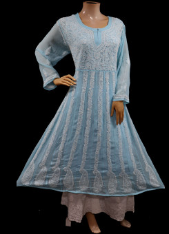 ISHIEQA's Blue Georgette Anarkali Kurti  - AN0504D