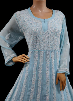 ISHIEQA's Blue Georgette Anarkali Kurti  - AN0504D