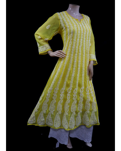 ISHIEQA's Yellow Georgette Anarkali Kurti  - AN0503D