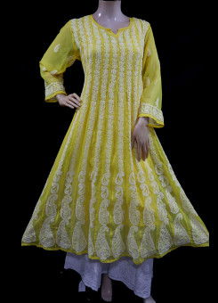 ISHIEQA's Yellow Georgette Anarkali Kurti  - AN0503D
