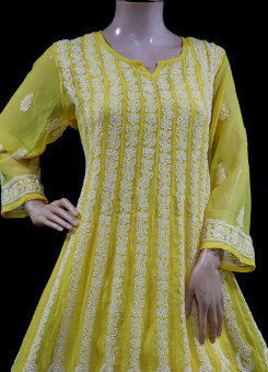 ISHIEQA's Yellow Georgette Anarkali Kurti  - AN0503D