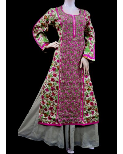 ISHIEQA's Designer Pink Chikankari Cotton Kurti (XL)  - MC0101B