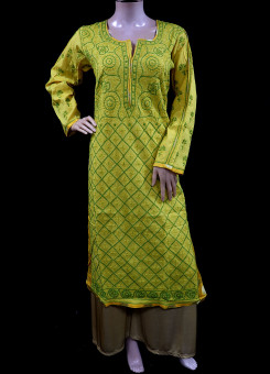ISHIEQA's Designer Yellow-G Chikankari Cotton Kurti (L)  - MC0101B