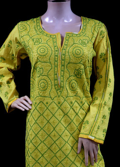 ISHIEQA's Designer Yellow-G Chikankari Cotton Kurti (L)  - MC0101B