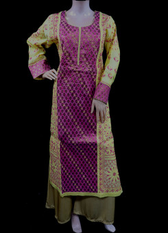 ISHIEQA's Designer Yellow-C Chikankari Chanderi Kurti (XL)  - MC0101B