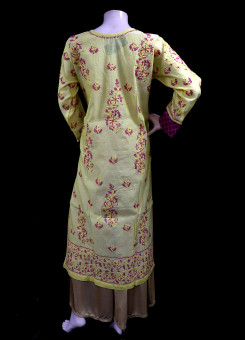 ISHIEQA's Designer Yellow-C Chikankari Chanderi Kurti (XL)  - MC0101B