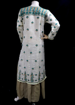 ISHIEQA's Designer Beige Chikankari Chanderi Kurti (XL)  - MC0101B