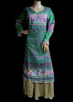 ISHIEQA's Designer Green Chikankari Cotton Kurti (L)  - MC0101B