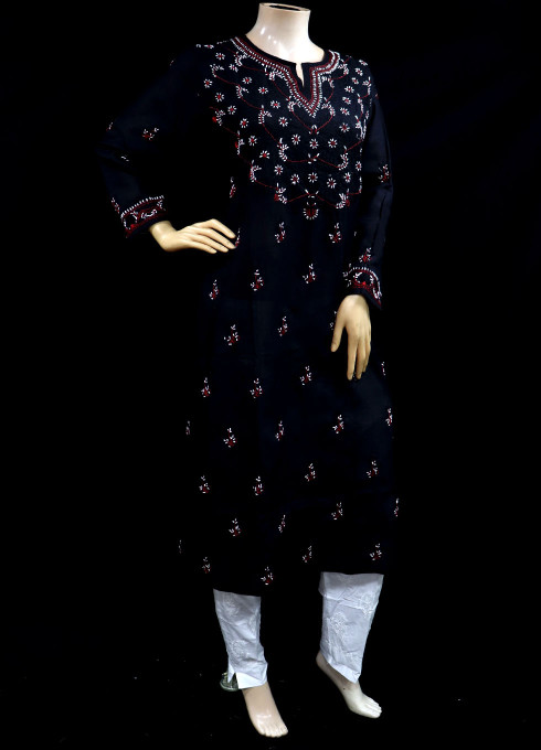 ISHIEQA’s Black Cotton Chikankari Kurti – MV0101E