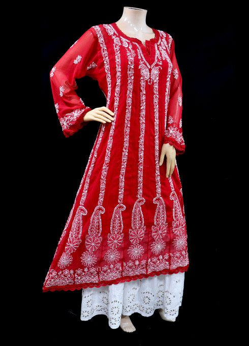 ISHIEQA's Red Georgette Anarkali Kurti - DC1202C