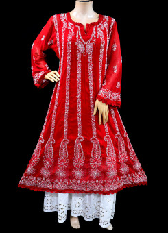 ISHIEQA's Red Georgette Anarkali Kurti - DC1202C