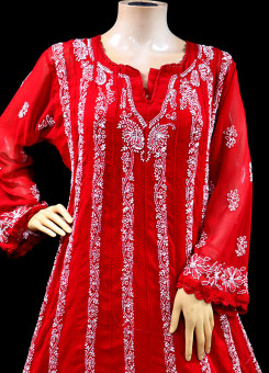 ISHIEQA's Red Georgette Anarkali Kurti - DC1202C