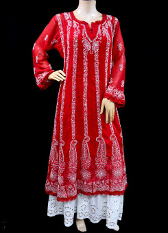 ISHIEQA's Red Georgette Anarkali Kurti - DC1202C