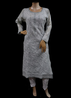 ISHIEQA's Grey Chikankari Cotton Kurti  - MV0205D